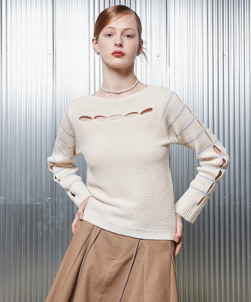 LARTIGENT L2 Stripe Hole Knit(Ivory)