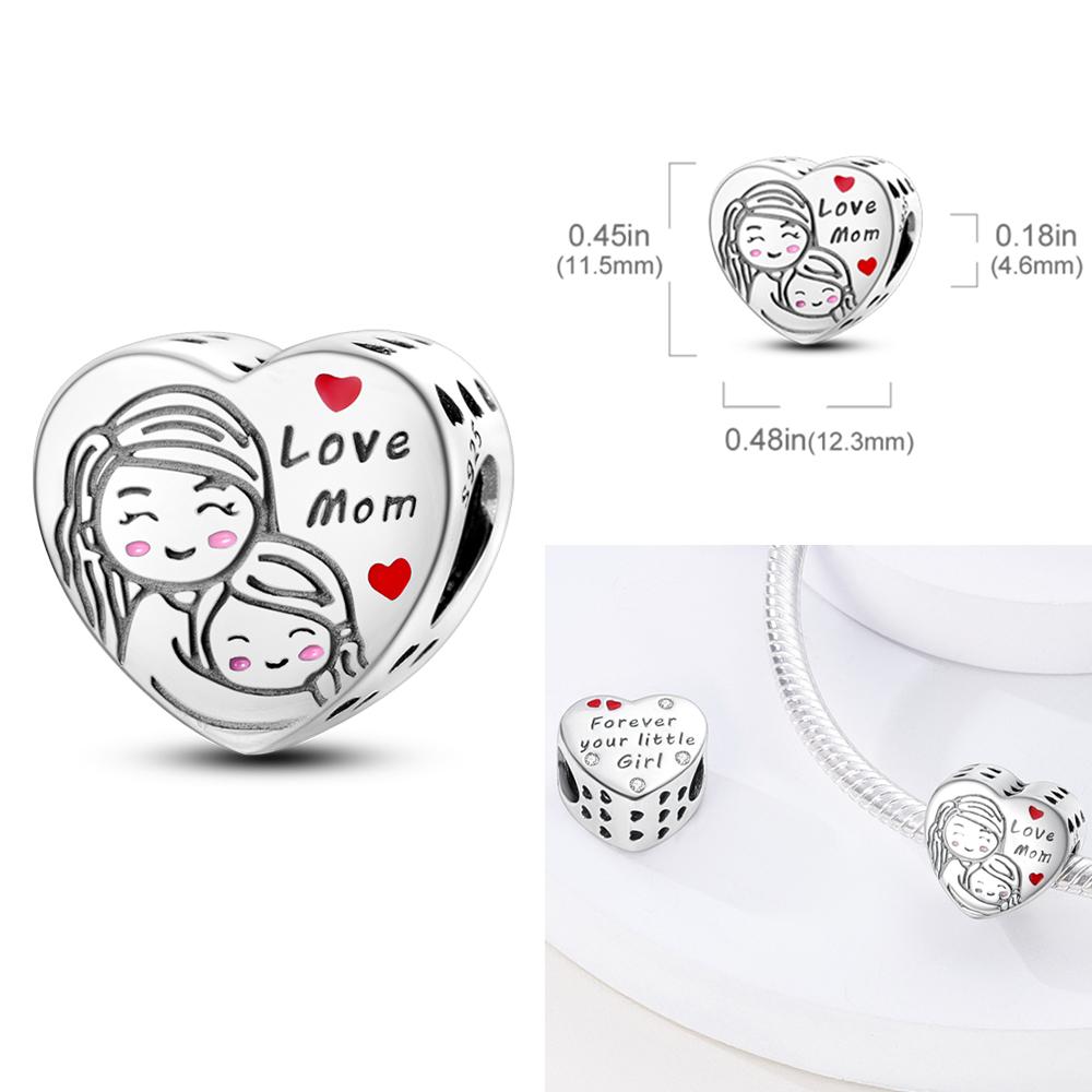Copper Charms Love Mother Family Sister Heart Beads Fit Original Bracelet Diy Woman Jewelry Gift