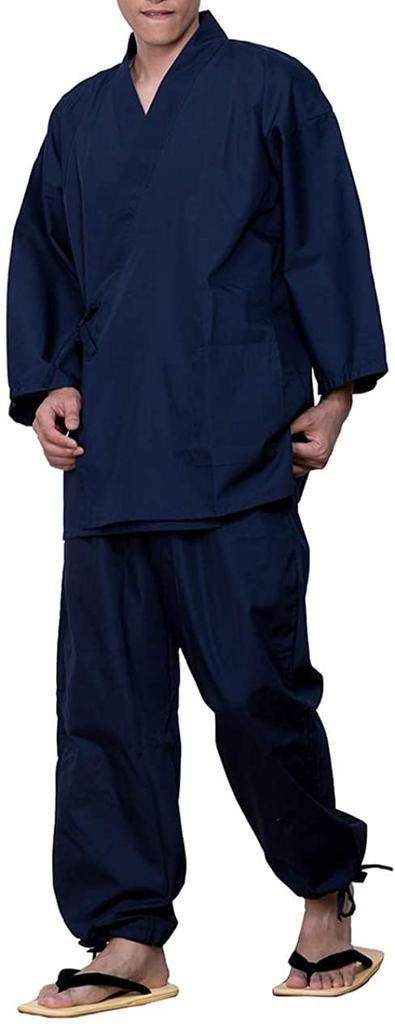 Samue for Large for Cold All Year Samue [KYOETSU] Men, Summer, Winter, Size, Men, Round, (M, Navy)