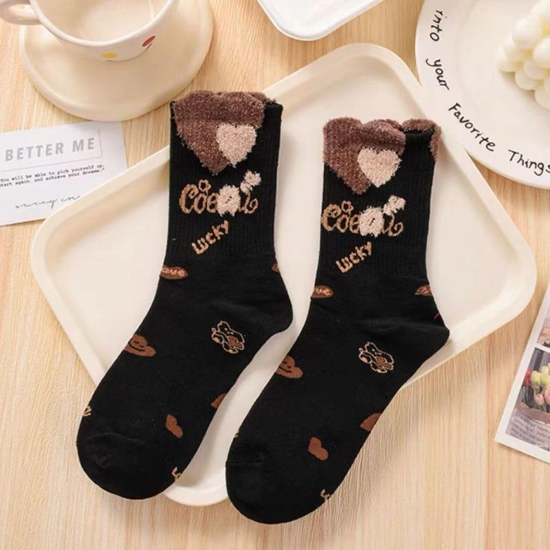 1/5 Pairs Women's Autumn Winter Mid Tube Socks Internet Famous Hot Item Instagram Trendy New Three-dimensional Cute Little Bear