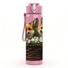 1PC Two Fox In Woven Basket Print 750ml Color Plastic Sports Water Bottle Leakproof Flip Straw Lid Suitable for Sports Office Home Use