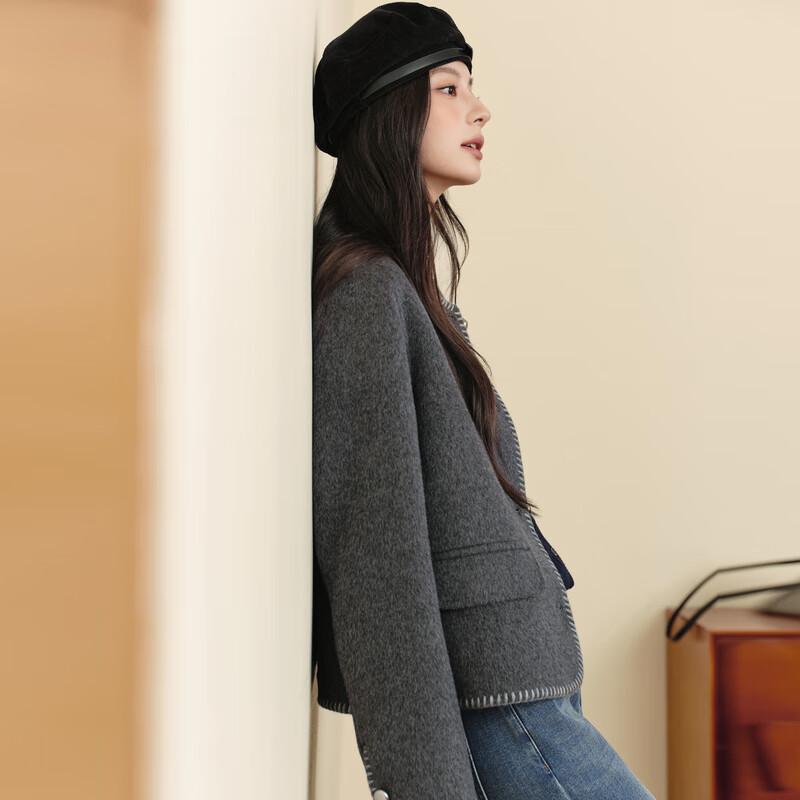 SEIFINI Women's Straight Shoulder Wool Double-faced Coat