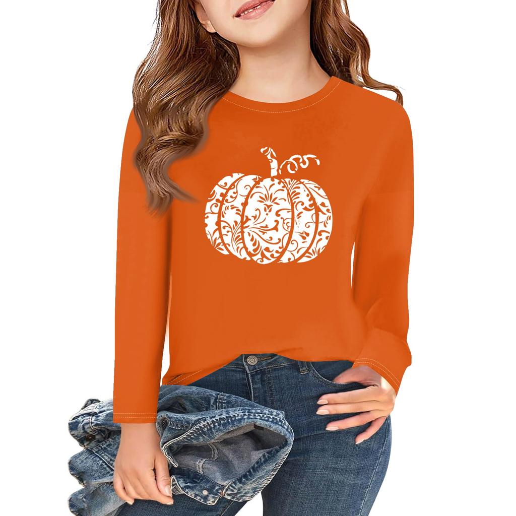 Girls Long Sleeve Halloween Day T Shirts Kids Fall Tops Crewneck Basic Tees 2-11Y