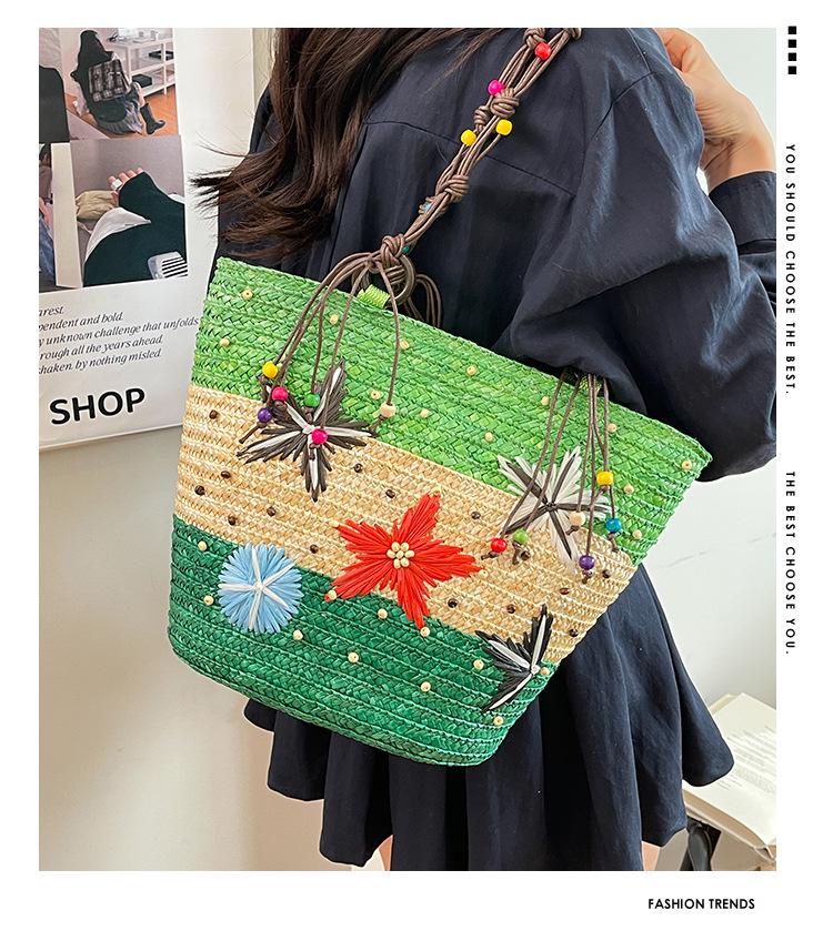 Women's Large Capacity Summer Woven Straw Beach Bag with Starfish Decoration
