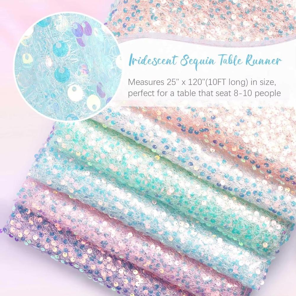 New Iridescent Sequin Table Runner Glitter Sequin Mermaid Table Cover Heat Insulation Table Cloth Wedding Birthday Party