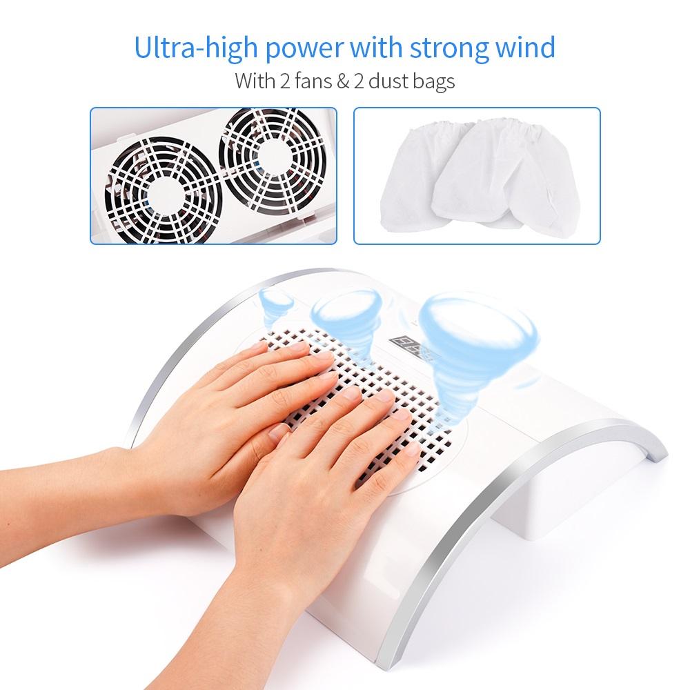 2-IN-1 Nail Dust Collector And Nail Drying Lamp 80W Nail Dust Extractor Nails Art Manicure Nail Vacuum Cleaner Gel Polish Dryer