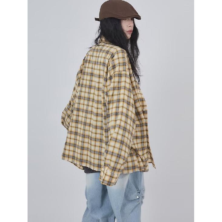 2024 Plaid Long Sleeve Shirt Japanese Hong Kong Style Ins Loose Shirt Boys Summer Trendy Versatile Casual Coat