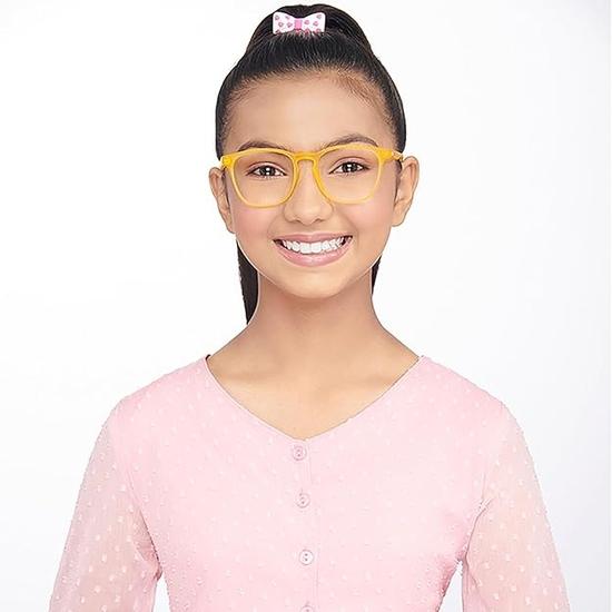HUSTLR Zero Power Bluecut & Antiglare Computer Eyeglasses | Amber Orange Full Rim Square| For Kids Age 8-12 Yrs | HP D15011