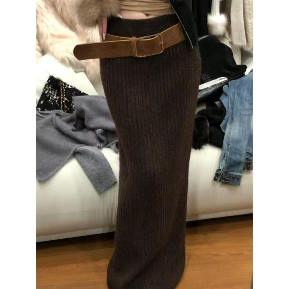 

2025 Early Autumn High-End Women s Knit A-Line Bodycon Midi Skirt M
