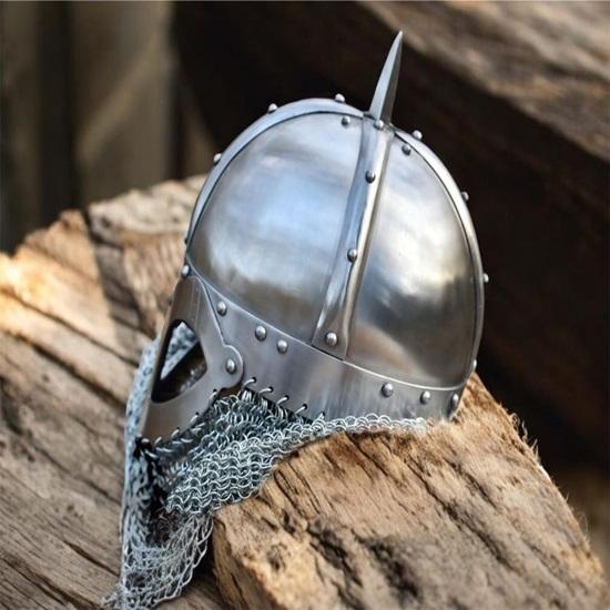Medieval handmade Viking Helmet with chainmail Medieval Norman Knight Battle Armor Costume Helmet gift for halloween