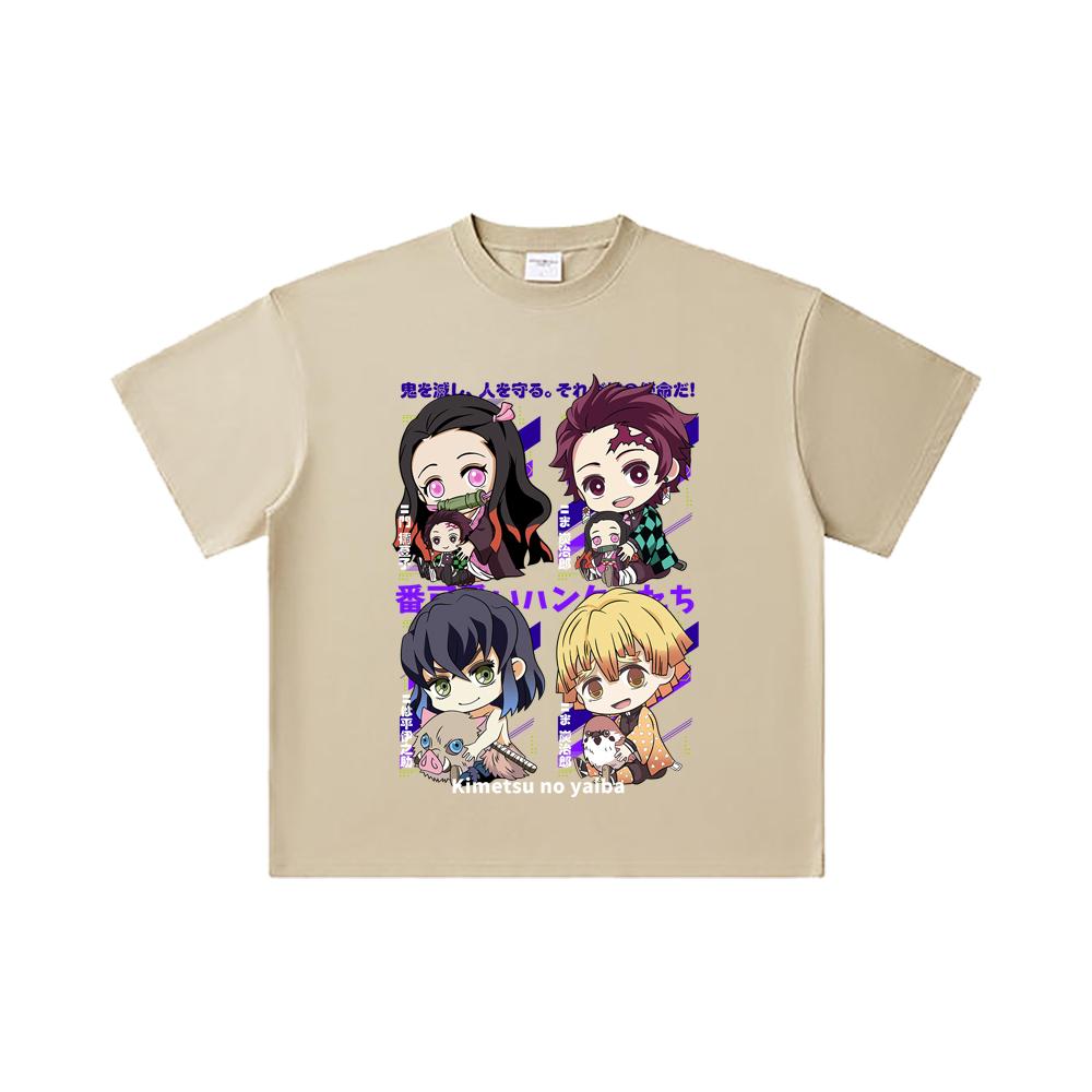 260 GSM Double Yarn 32 Count 100% Cotton Demon Slayer V80 Hashiras Chibi Print Unisex Heavy Cotton T Shirt