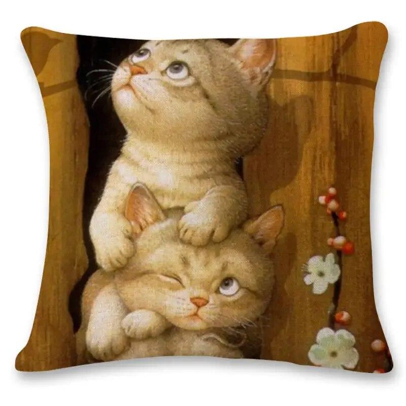 Creative Hand-painted Cat Children's Gift Birthday  Printed Polyester Pillowcase Home Car Cushion  Sofa 45x45