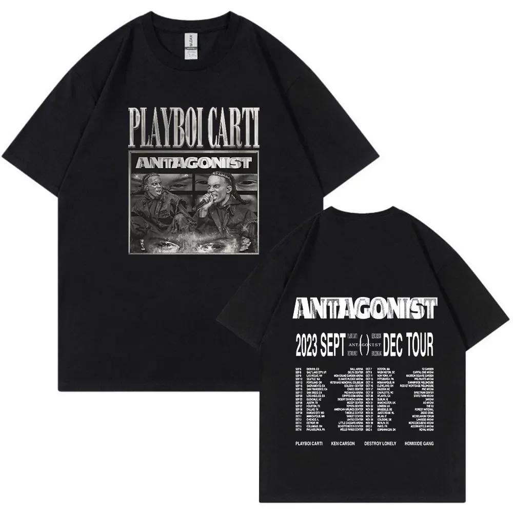 Rapper Playboi Carti Antagonist Tour Tshirt 2023 Concert Fans T Shirt Unisexs Fashion Hip Hop Short Sleeve Oversized Tshirts Bla