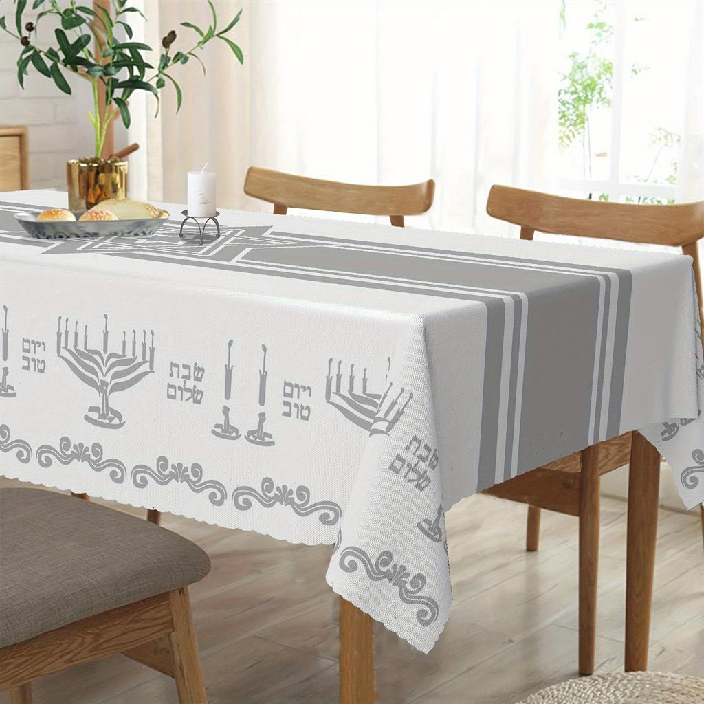 Jewish Holiday Menorah Rectangle Tablecloth for Table Decor Kitchen Dining Waterproof Reusable Table Cloth for Tables Home Decor
