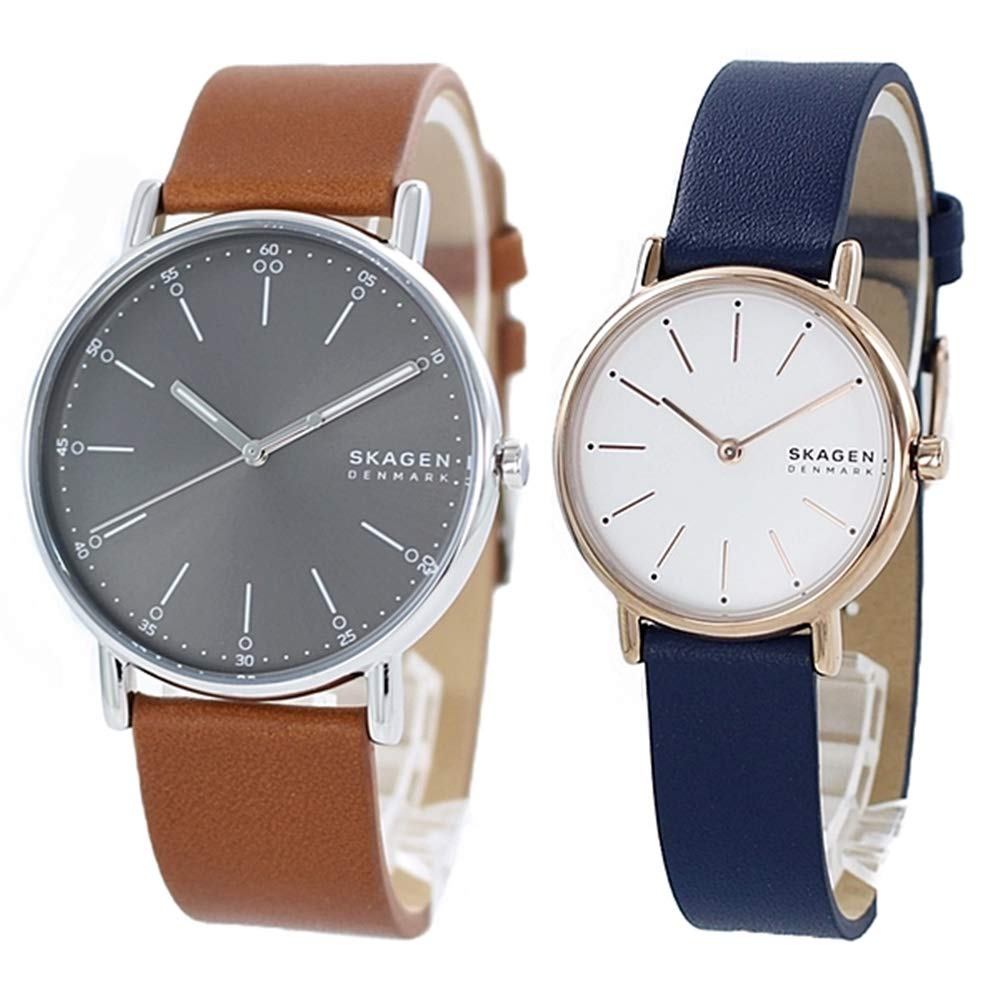 SKAGEN Pair Watch Storage Box for Men and Brown and Blue SKW6578SKW2838 Women, Leather, [Used]