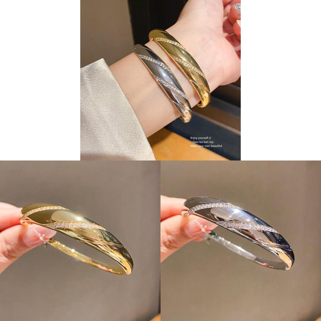 Bracciale Geometrico in Argento con Zirconi e Placcatura in Oro 18k per Donne Eleganti