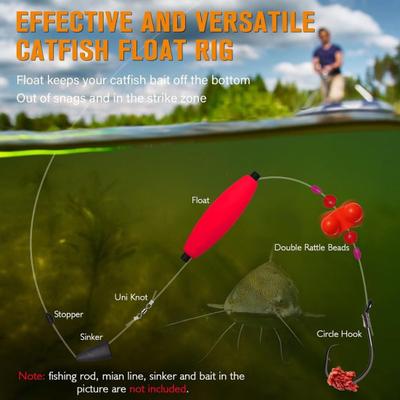 Floating Fishing Rig with EVA Float Barb Hook Rattle Beads High Visibility Carp