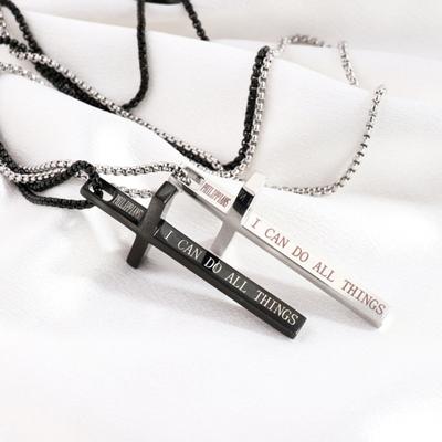 Men Necklace Stainless Steel Cross Charm Necklace I Can Do All Things Through Christ Lightweight Pendant Necklace