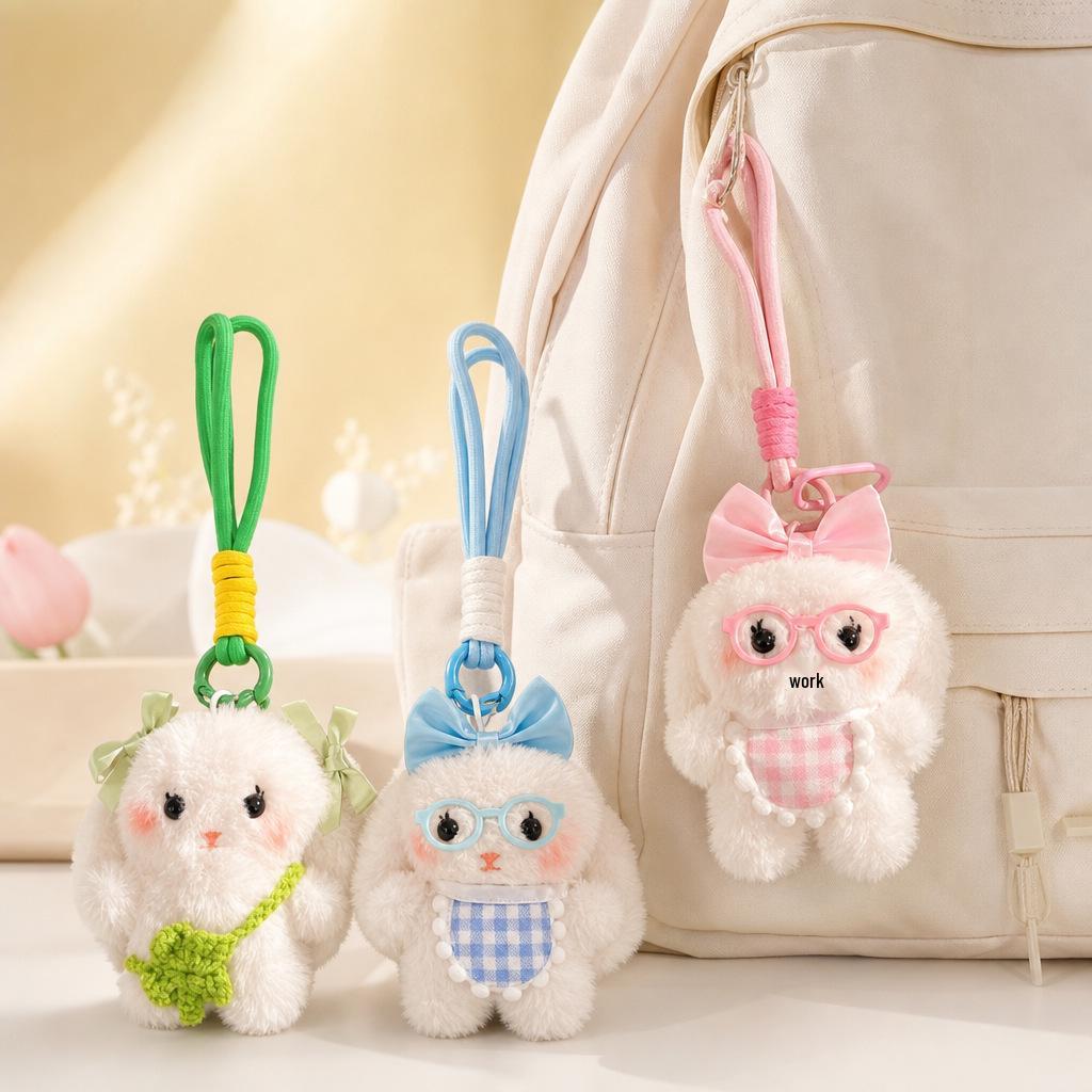 Droopy-Eared Rabbit Keychain Pendant - Adorable Plush Doll Ornament, Best Friend Gift