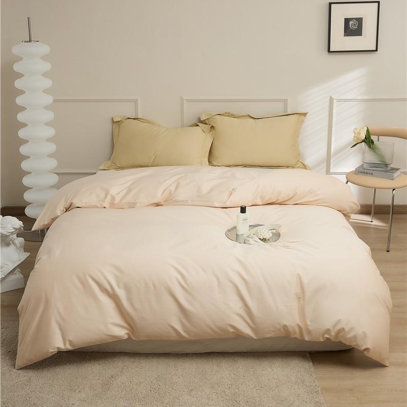 100S Egyptian Long Staple Cotton Bedding Set Pure Color Simple Design All Single Duvet Cover Pillowcase Fitted Sheet