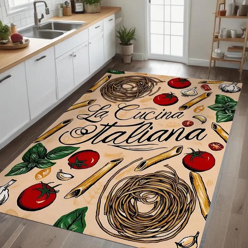 La Cucina Italiana Kitchen Rug Pasta Tomato Design Living Room Bedroom Home Decoration Carpet 40x60cm