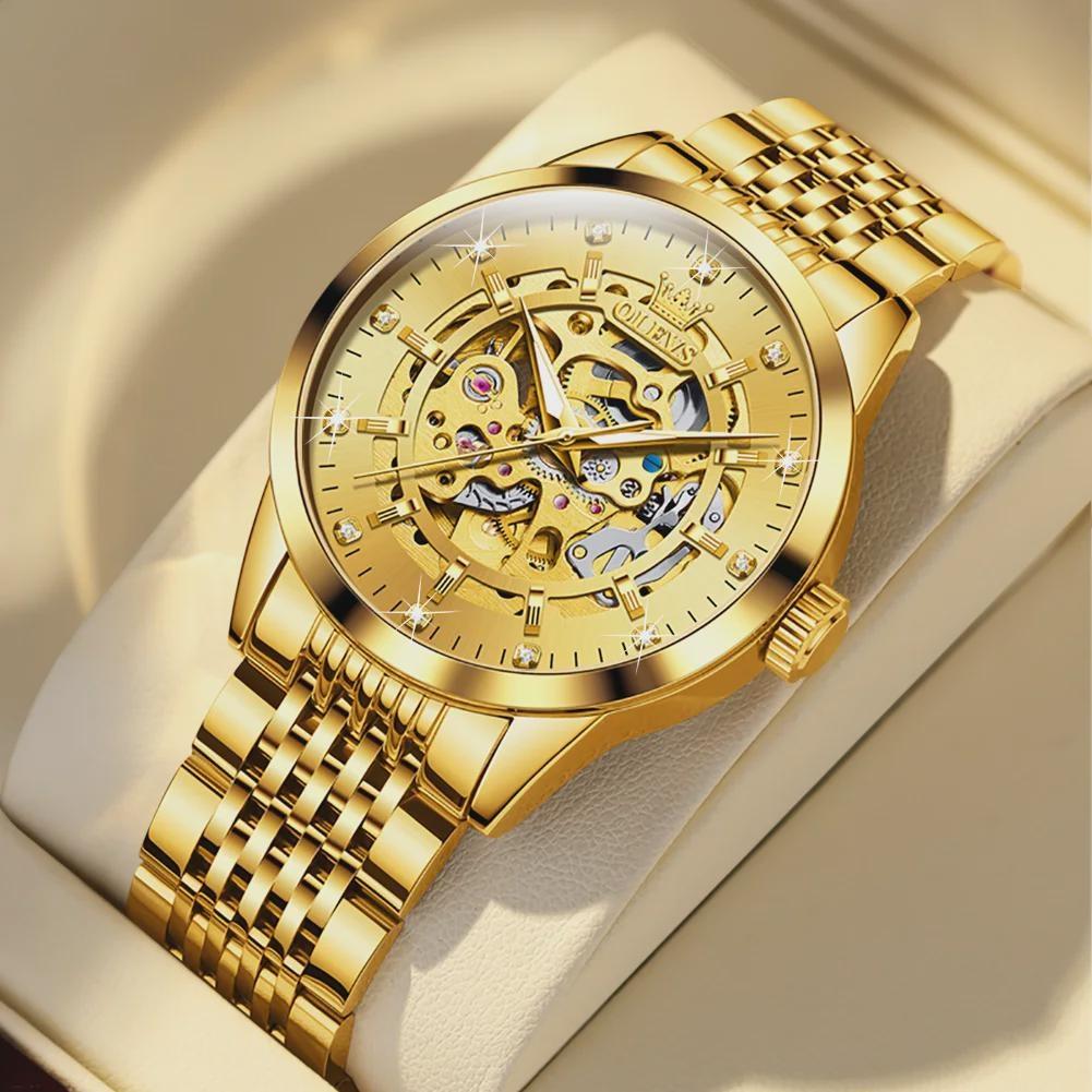 OLEVS 9920 Luxus Herrenuhren Golden Hollow DIal Automatische mechanische Armbanduhr wasserdichte leuchtende Uhr für Herrenmode