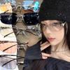 Women Girls Korean Y2K Square Frameless Anti Blue Light Glasses High-end and Spicy Style Sunglasses