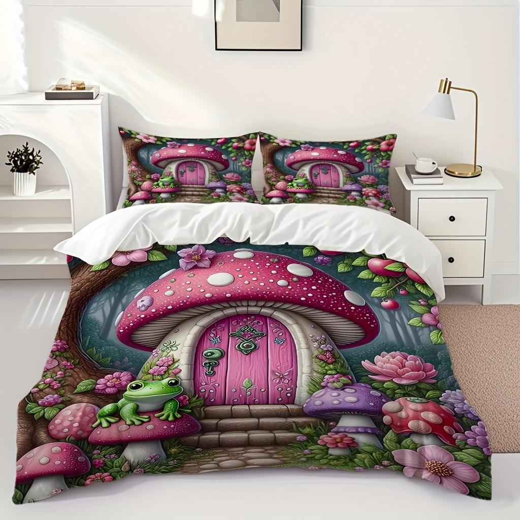 

Anime Mushroom Bedding Set 3D Printing 2-3 Piece Set (No Core) Suitable for Bedroom Duvet Cover Set Gift Home Decor Textile Eusingle 135x200cm