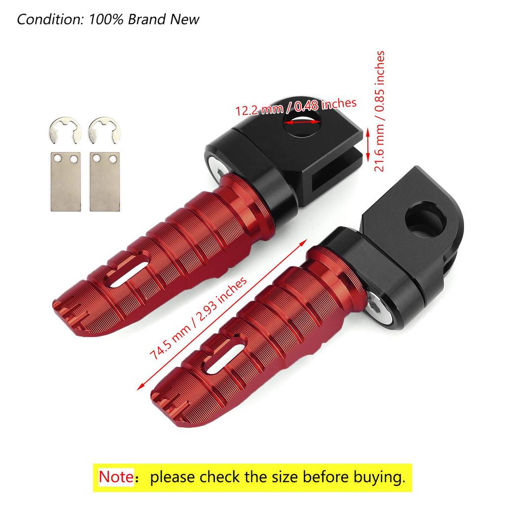 Artudatech Front Pegs for Kawasaki and NINJA 650 Motorcycles Footrests/Foot Z300, Z400, Z800, Z650, Z900, Z1000, (Red)