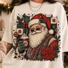 Santa Patchwork Shirt, Trendy Santa Plaid Christmas Tee, Vintage Christmas Season Hot Cocoa Shirt, Retro Xmas Gift