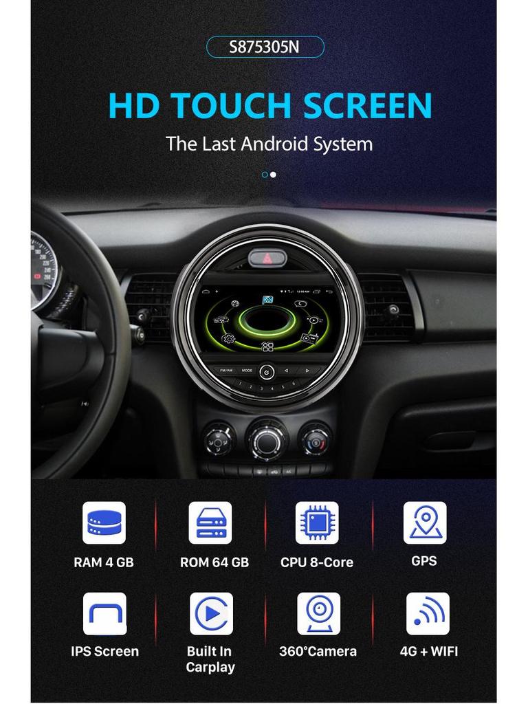 Compatible with 2014-2019 BMW MINI Cooper F54, F55, F56, F60 Featuring Ambient Lighting and Navigation.
