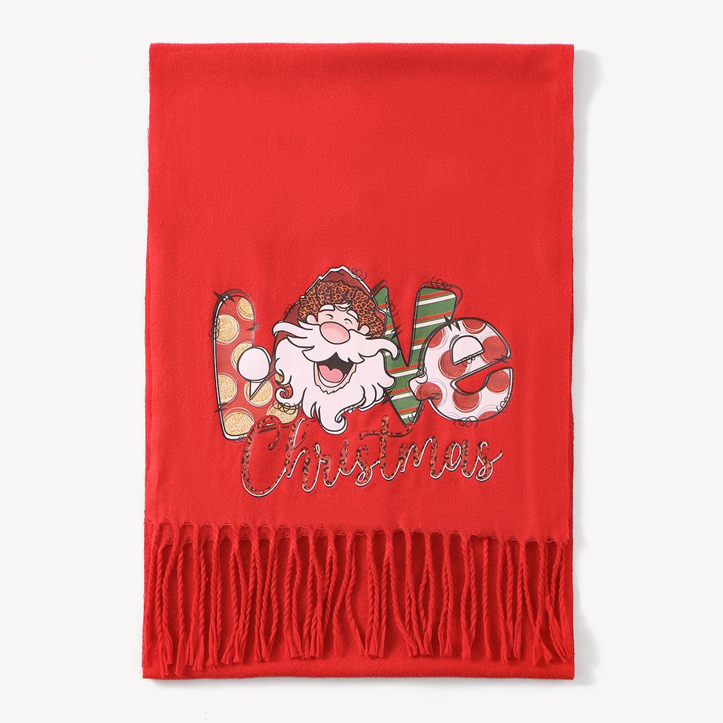 New Winter Cute Elk Christmas Printed Imitation cashmere Tassel Scarf  for Women Fashion Solid Thick Blanket Pashmina Shawl Wrap