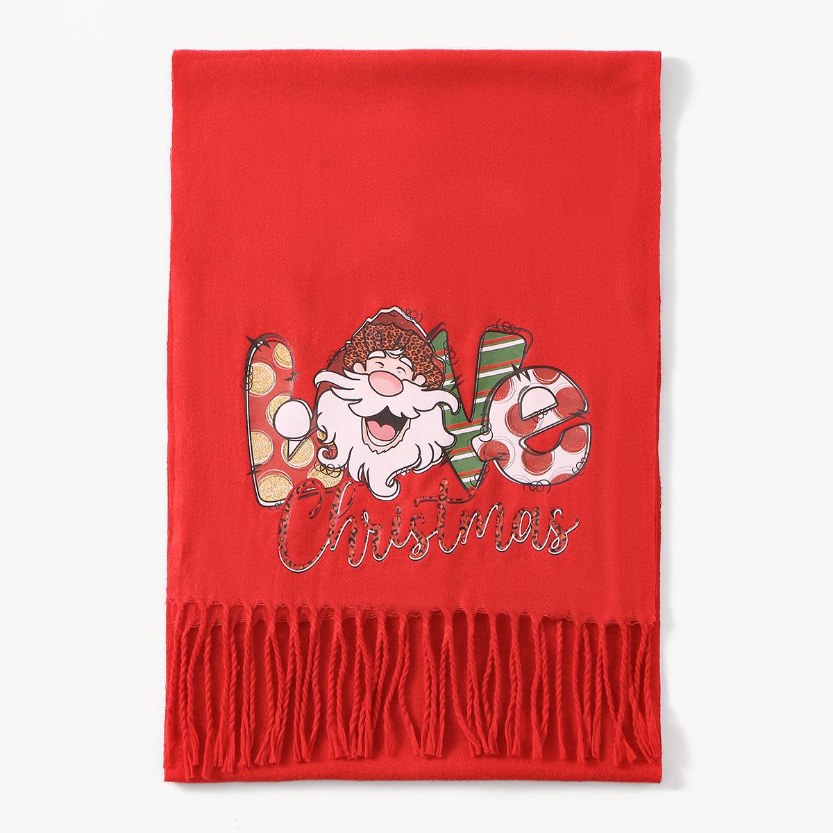 

New Winter Cute Elk Christmas Printed Imitation cashmere Tassel Scarf for Women Fashion Solid Thick Blanket Pashmina Shawl Wrap