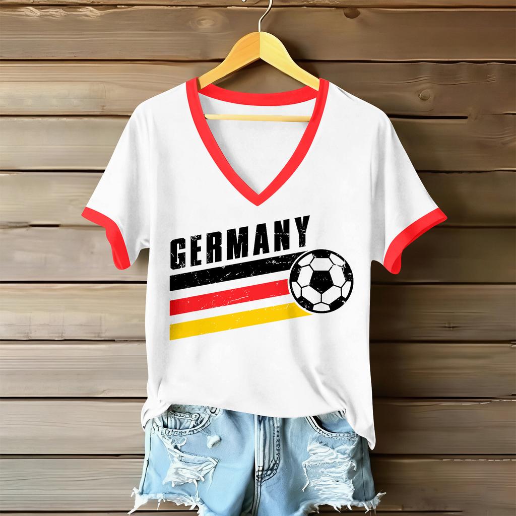 Women V Neck Casual Short Sleeve T Shirt Letter Print Top Lightweight Soft Fabric Relaxed Fit Summer Tee