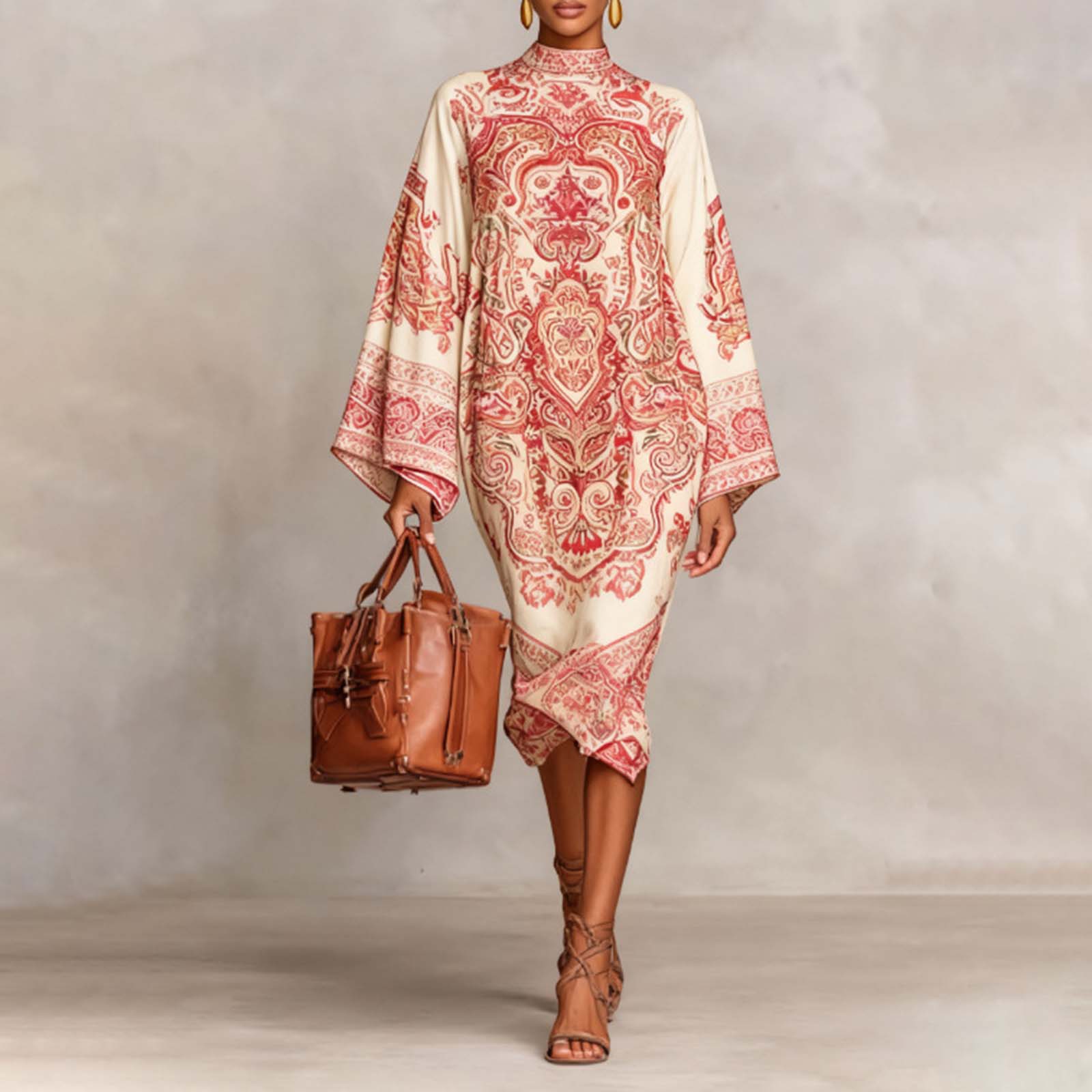 

Ladies Fashionable Casual Printed Long Sleeved Dress, Loose Long Skirt S шафрановий