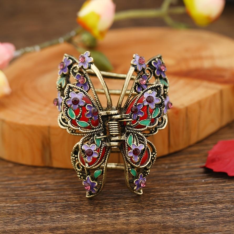 1Pcs Vintage Butterfly Flower Hair Claw Clip for Women, Medium Size Simple Back Head Shark Hair Accessory
