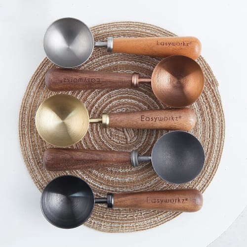 Easyworkz Retro Coffee Measuring Spoon, 10 Gram, Stainless Steel Scoop with Black Walnut Handle (Rose Gold)