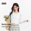 Semir Women's Short Slim-Fit Lace V-Neck Knitted Cardigan