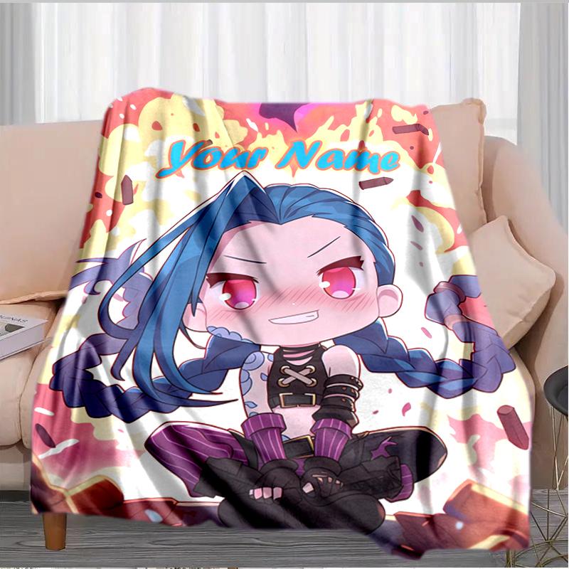1PC Custom Name "Chibi Battle Heroine" Flannel Blanket Versatile, All-season Throw Suitable for the Living Room, Bedroom, Camping, Travel, and Gift