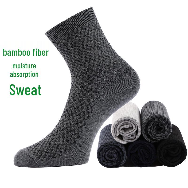 Men's Bamboo Fiber Mid-Calf Business Socks - Breathable, Double-Needle, Four Seasons Style