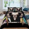 Cow Skull Duvet Cover Queen Sunflower Cattle/Bull Skeleton Bedding Set Botanical Floral Leaves Boho Tribal Polyester Quilt Cover