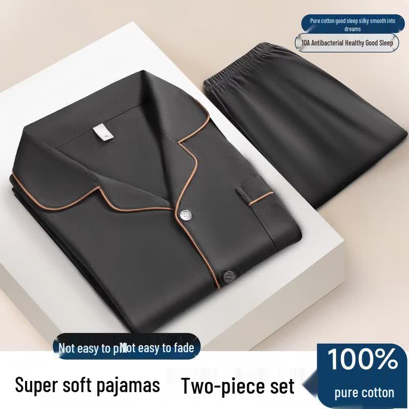 Men s 100% Cotton Antibacterial Long Sleeve Pajama & Loungewear Set 3XL