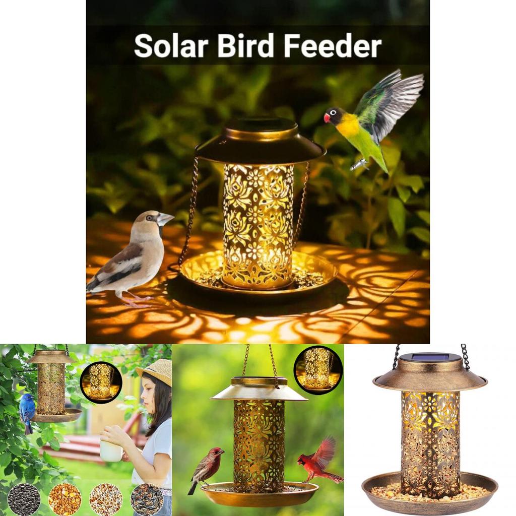 Charming Outdoor Solar Metal Hummingbird Feeder And Decorative Garden Light For Bird Feeding And Watering