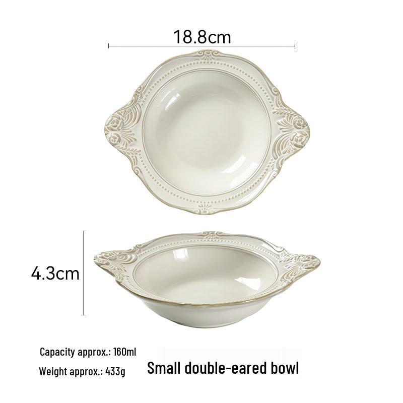 Set de Veselă Ceramică în Stil European cu Relief: Farfurii de cină, Boluri de orez, Boluri de salată și Farfurii pentru friptură