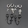 Earring with Chain Hook, Male Style, Titanium and Steel Cross-shaped, Trendy Stud Earrings, Retro Stainless Steel, Hip-hop Style Pendant Earrings