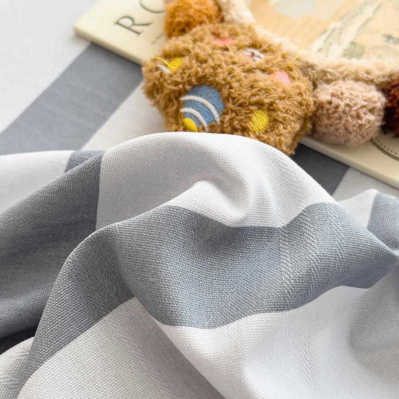 3pcs Grey Striped Cotton Fitted Sheet, Set Adult Kid Teen Bedroom Thickened Bedding with 2 Pillowcases, Geometric Line Bed Cover