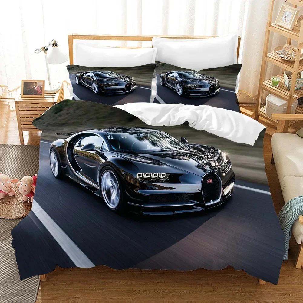 Sportwagen 3D Rennwagen Bequeme Bettdecke Bettbezug Kissenbezug Bettwäscheset Kinder Schlafzimmer Dekoration Heimtextilien