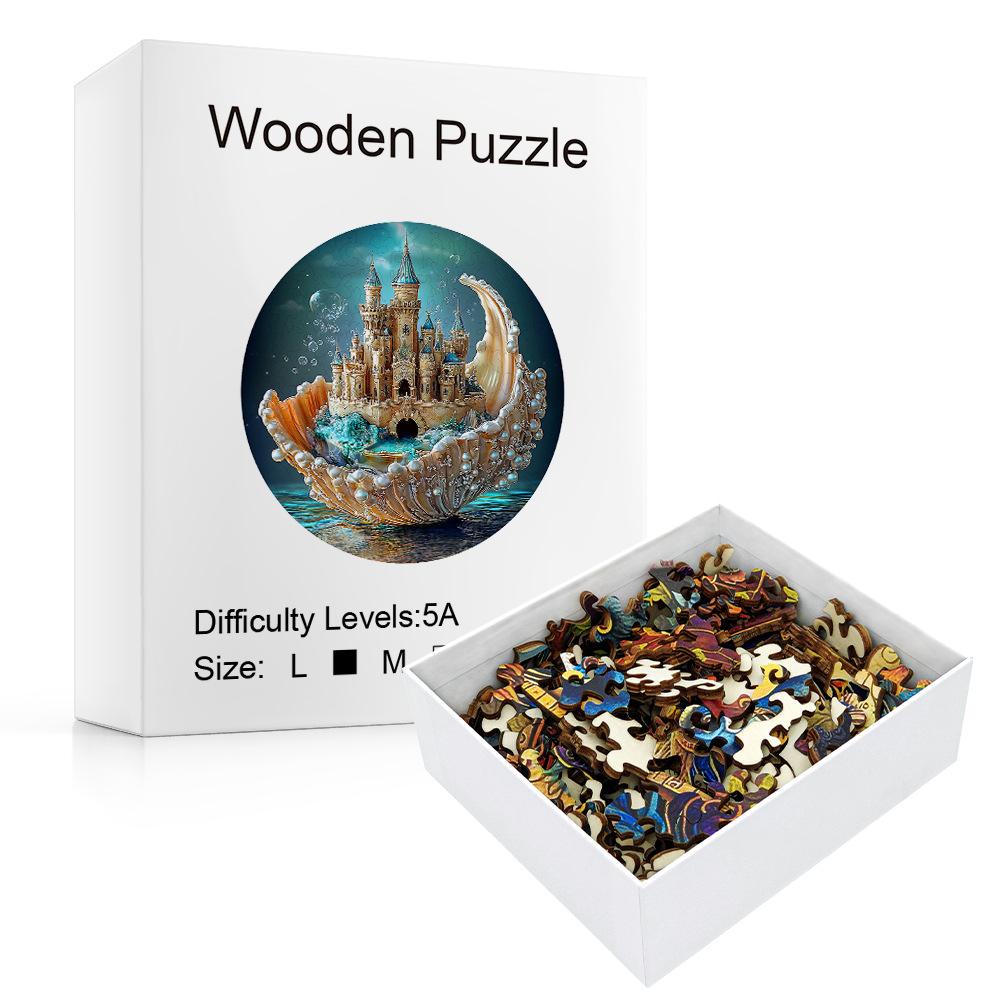 Castle On A Shell Wooden Puzzle Irregular Animal Shape Pieces Flat Wooden Puzzle