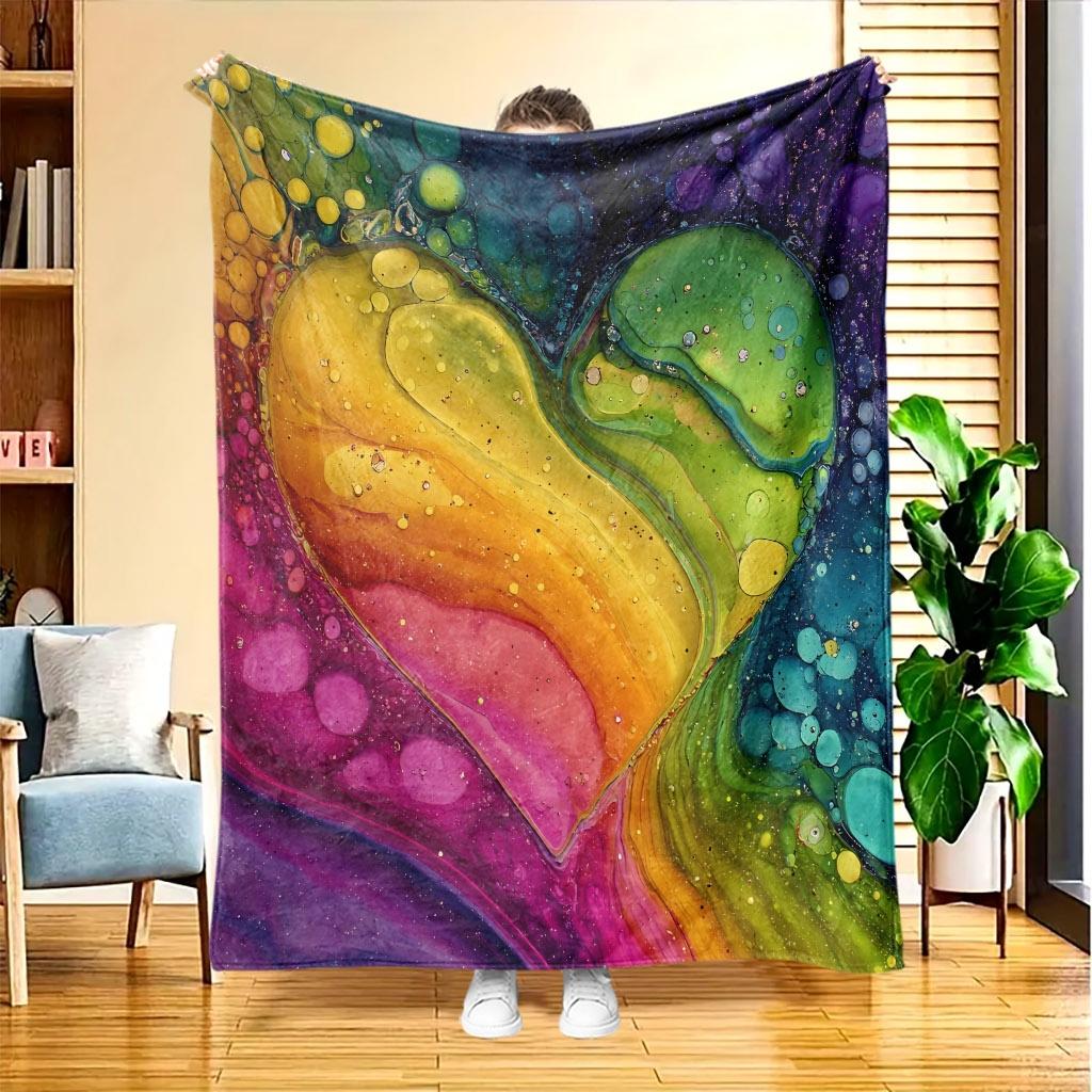 1pc Colorful Flowing Art Flannel Blanket | High-Definition Digital Print, All-Season, Skin-Friendly Soft 100% Polyester, Perfect Gift for Family and F