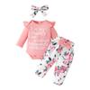 Baby Girl Autumn Romper Set: Long-Sleeved Letter Romper, Bow Flower Pants, Headband - Three-Piece Outfit 2024
